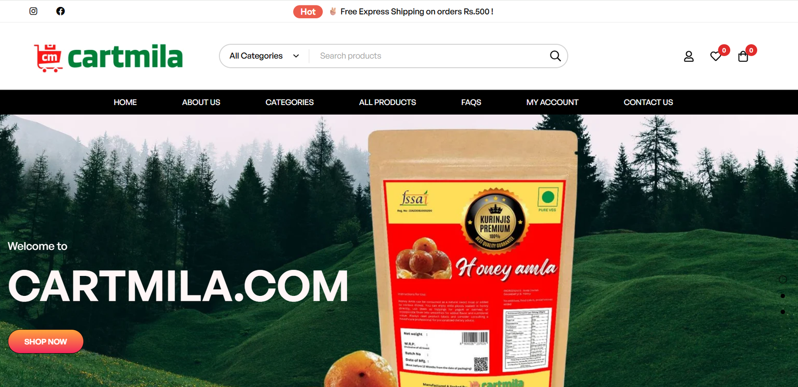 Cartmila website homepage