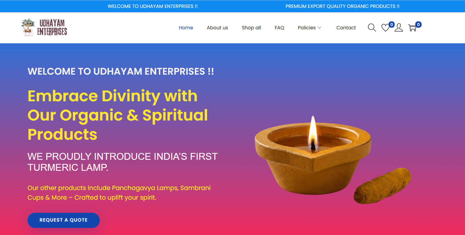 Udhayam Enterprises website homepage